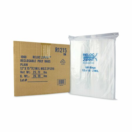 BAGCO Zippit Resealable Bags, 2 mil, 12 x 15, Clear, 1000PK MGP MGZ2P1215